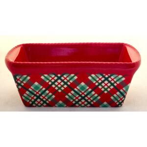 LOAF BAKING DISH-TEMP-TATIONS-Ceramic-Red & Green-Plaid-Holiday Theme-Small